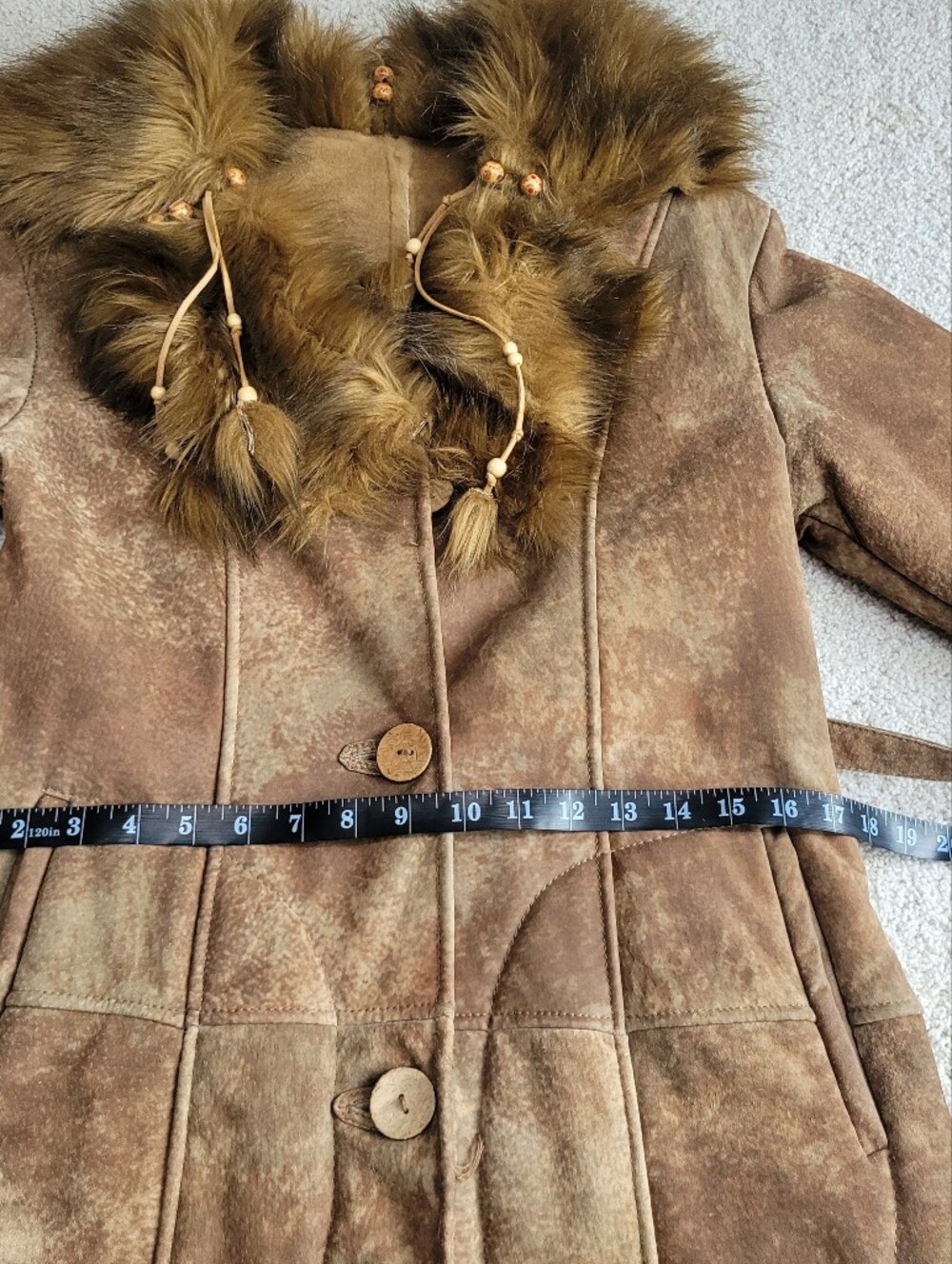 Rare Vintage Wilson Leather Genuine Leather Faux Fur Coat Boho W/Hood Size S - Picture 12 of 15